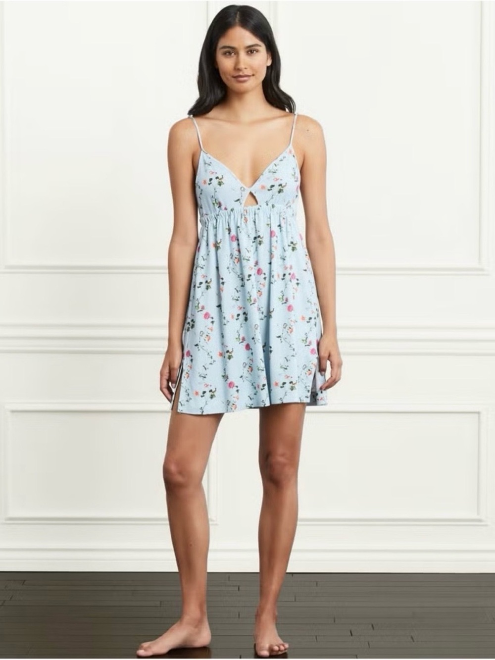 Hill House The Aurora Sleep Dress in Pond Floral Light Blue Organic size Small